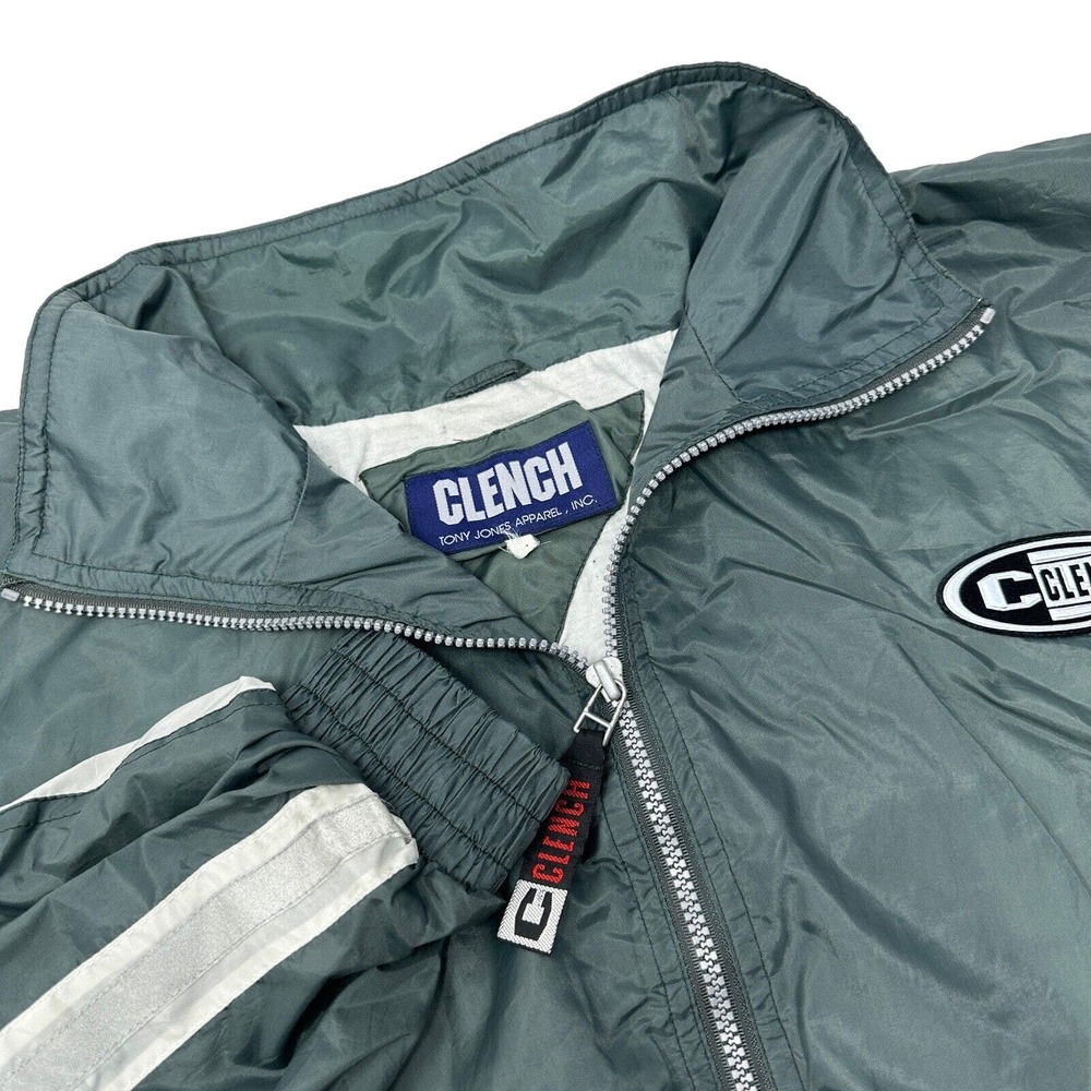 CLENCH‎ Vintage Tony Jones Apparel Green White Full Zip Windbreaker Lined 2XL